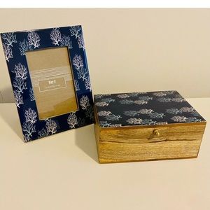 Pier 1 Seashell Blue Picture Frame and Wooden Box